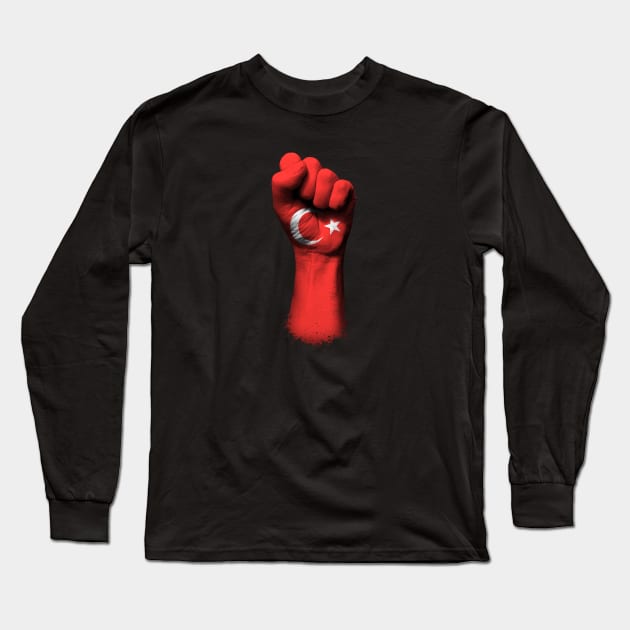 Flag of Turkey on a Raised Clenched Fist Long Sleeve T-Shirt by jeffbartels